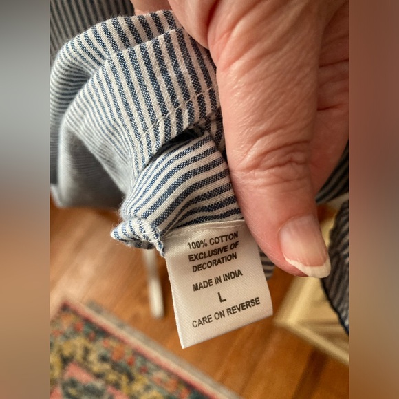 DizzyLizzy Blue and White Striped and Embroidered Tunic Top - SZ L - Picture 8 of 13